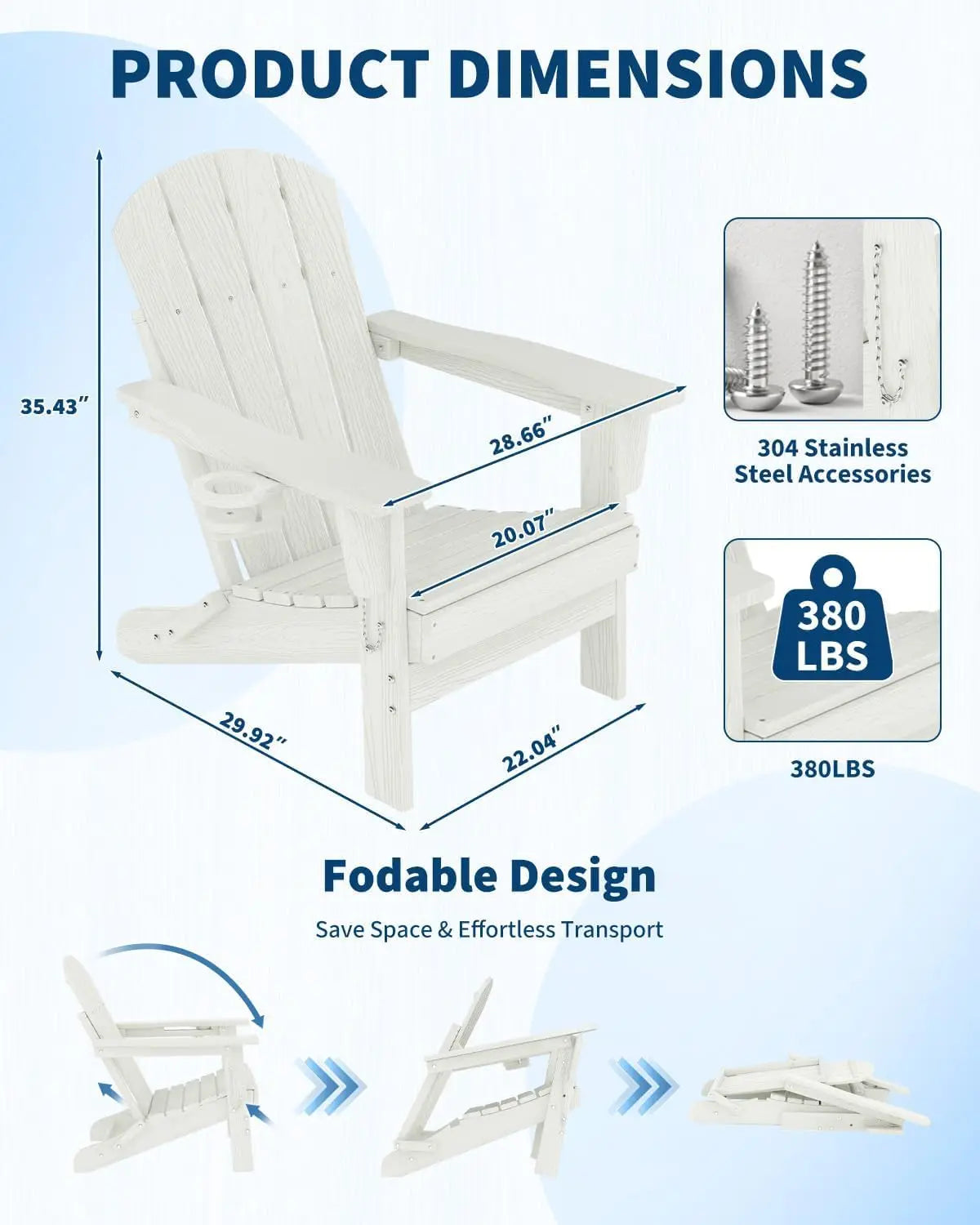 Folding Adirondack Chair HDPE Plastic Outdoor Patio Chair