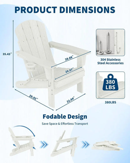 Folding Adirondack Chair HDPE Plastic Outdoor Patio Chair