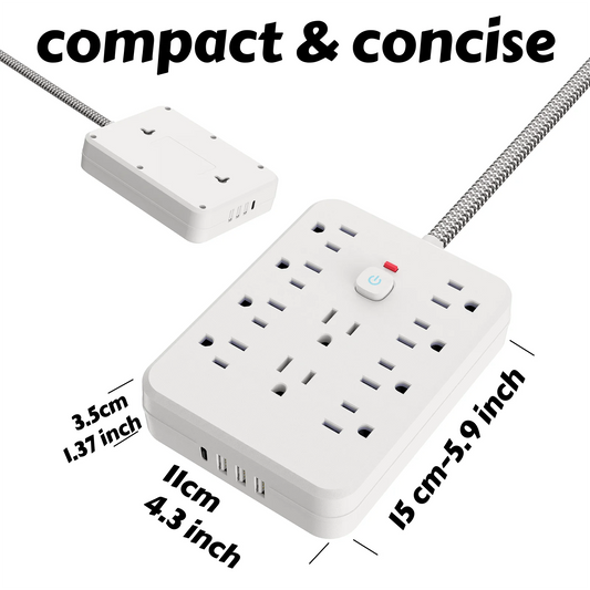 10AC outlets with 5-ft Woven material wire, 3USB ,1 USB-C fast-charging ports Power strip surge protector