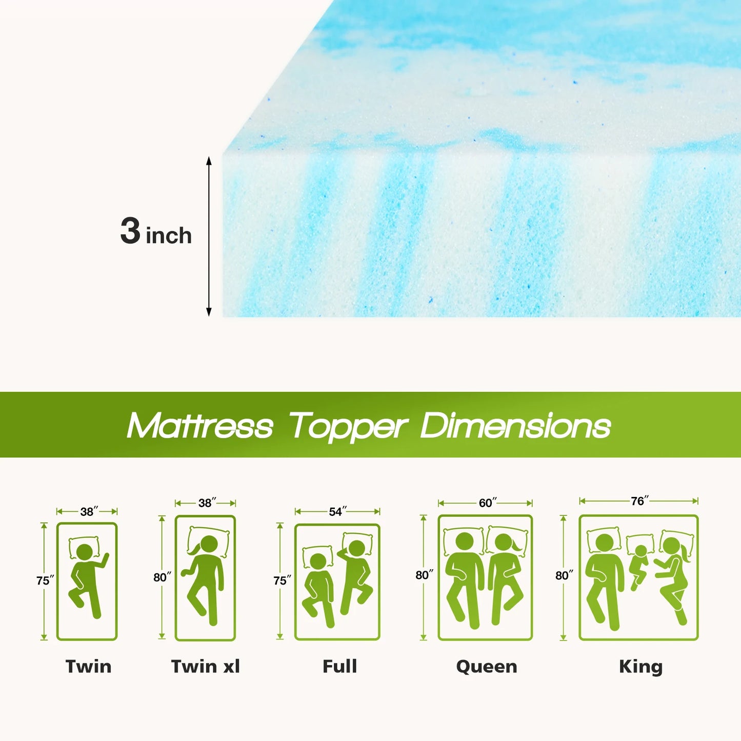 JHK 2-4 Inch Memory Foam Soft Mattress Topper