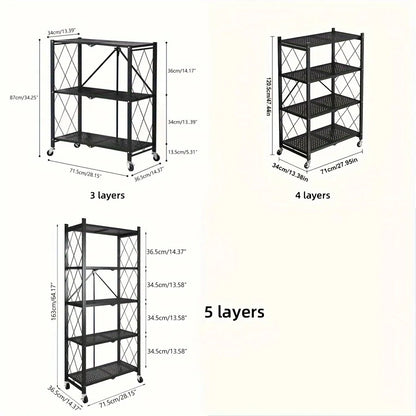 3/4/5-layer Heavy-duty Foldable Metal Storage Rack With Wheels