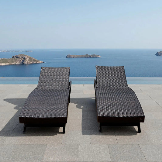 2 Folding Chairs Patio Chaise Lounge, Outdoor Wicker Lounge