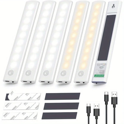 Under Cabinet Lights 1/3/5/6pcs, Motion Sensor Rechargeable  Battery Operated 2 Colors