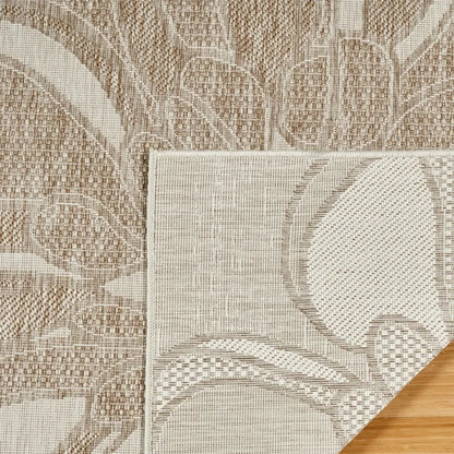 Tropea Woodbury Casual Tropical Floral Beige Ivory Premium Flatweave UV Resistant Indoor Outdoor Area Rug 8x10