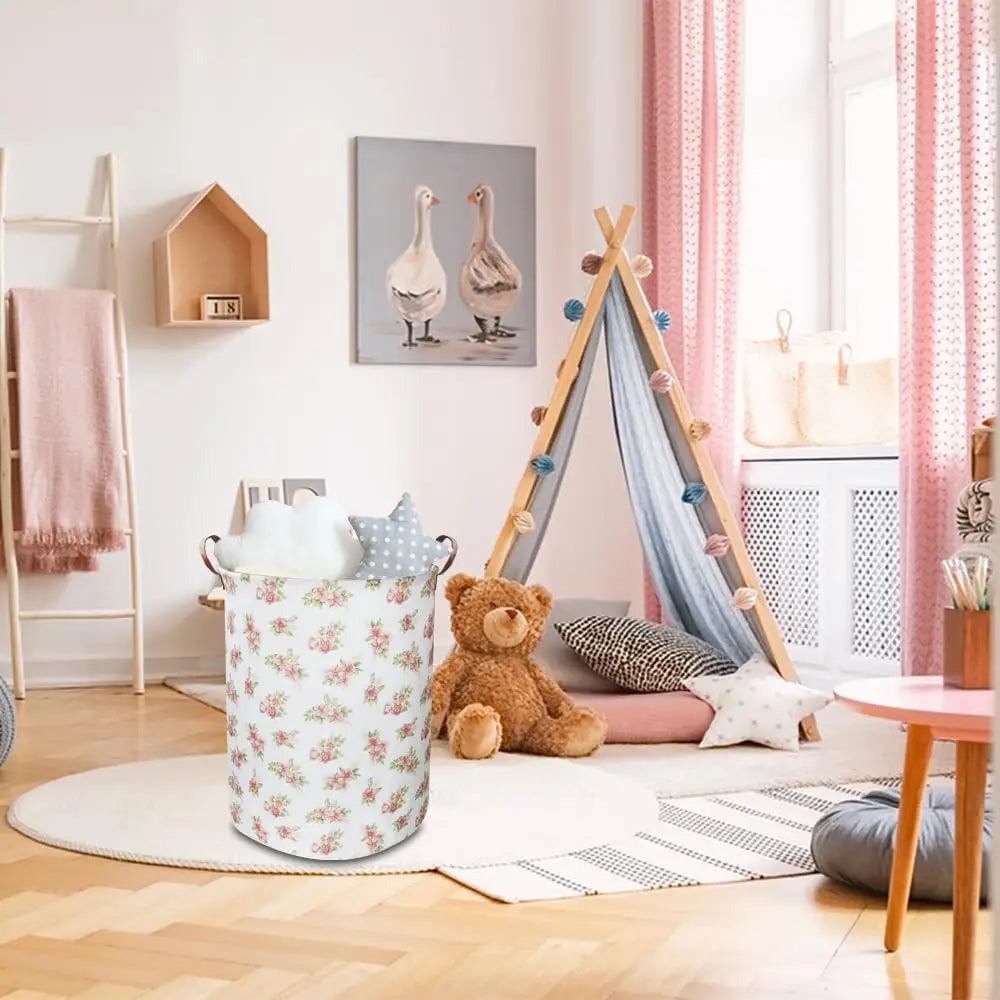 Pink Flower Laundry Hamper