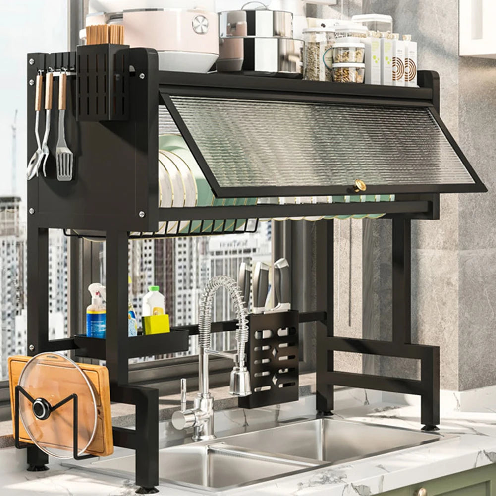 Kitchen Sink Organizer Large Over The Sink Dish Rack with Cover