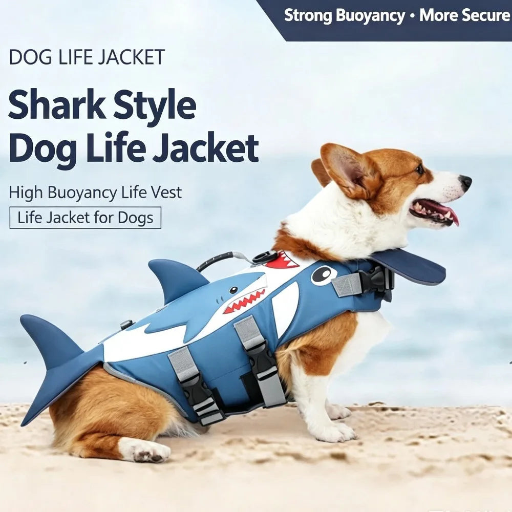 M & L Size Dog Shark Life Jacket Chin Support Floating Vest