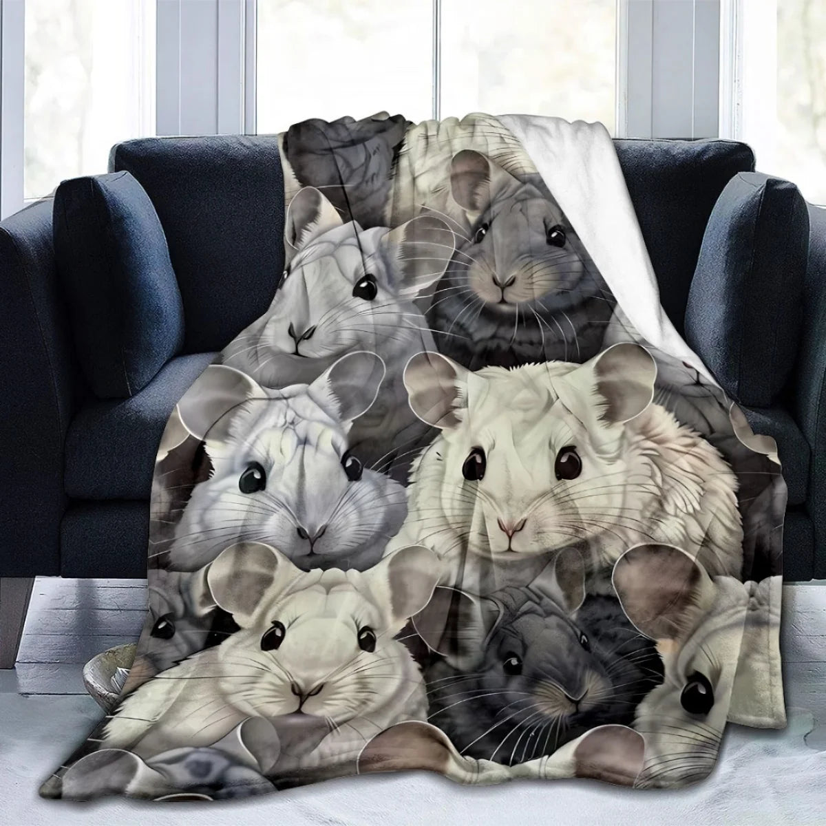 Gray Hamster Pattern Flannel Blanket