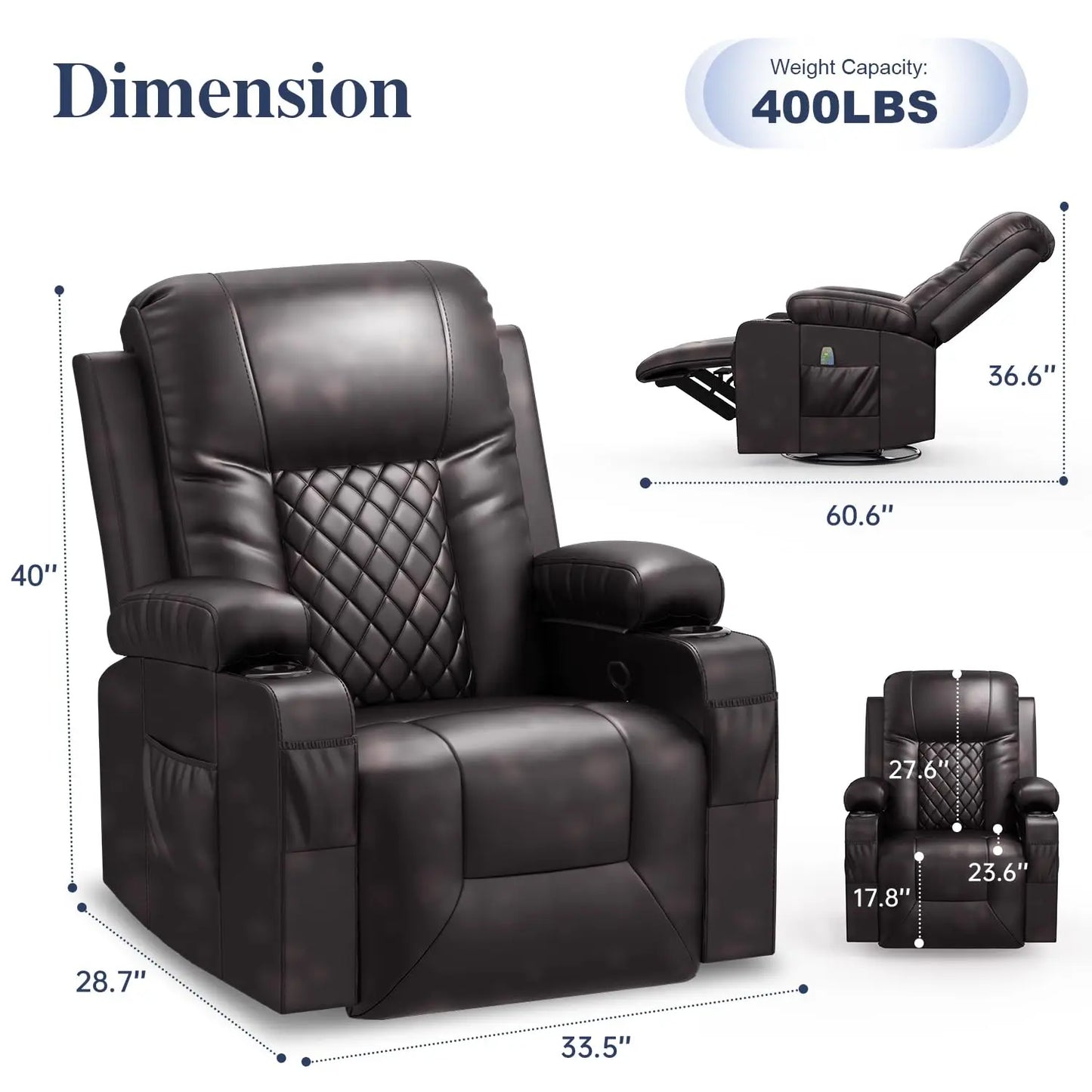 Heated Massage Recliner 360 Swivel