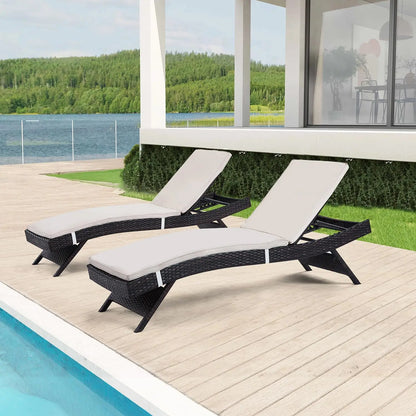 2 Folding Chairs Patio Chaise Lounge, Outdoor Wicker Lounge