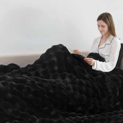 1pc Faux Rabbit Fleece Blanket