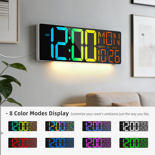18" RGB Large Digital Wall Clock | Remote Control, Timer, Temp & Date