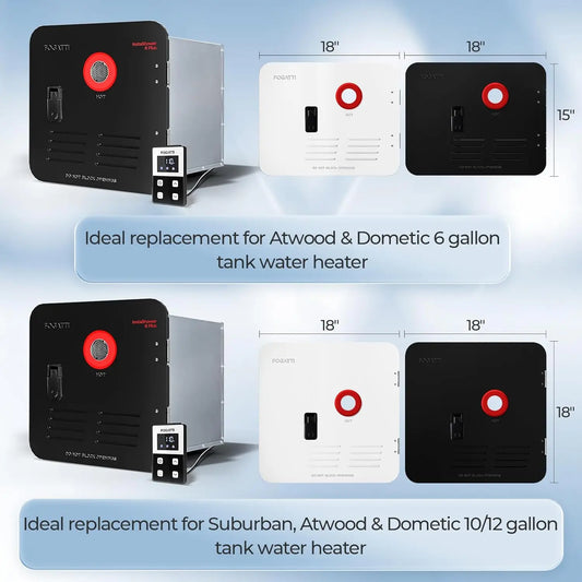 InstaShower 8 Plus Tankless Water Heater, 3 Door Sizes, 12V DC, Propane, Remote Control, Compact Retrofit for RVs & Campers