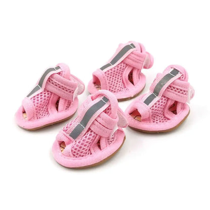 4pcs/pack Anti-slip Outdoor with Reflective Strap Spring Summer Wear Breathable Puppy Shoes