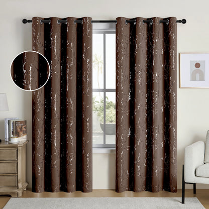 2 Blackout Curtains Grommet Thermal Insulated Room Darkening  With Tree Print