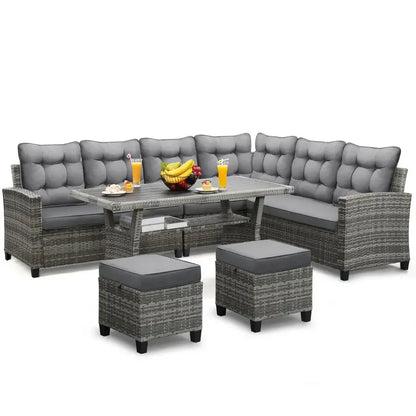 Outdoor Sectional Sofa with Dining Table and amp Chairs