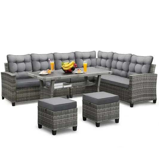 Outdoor Sectional Sofa with Dining Table and amp Chairs