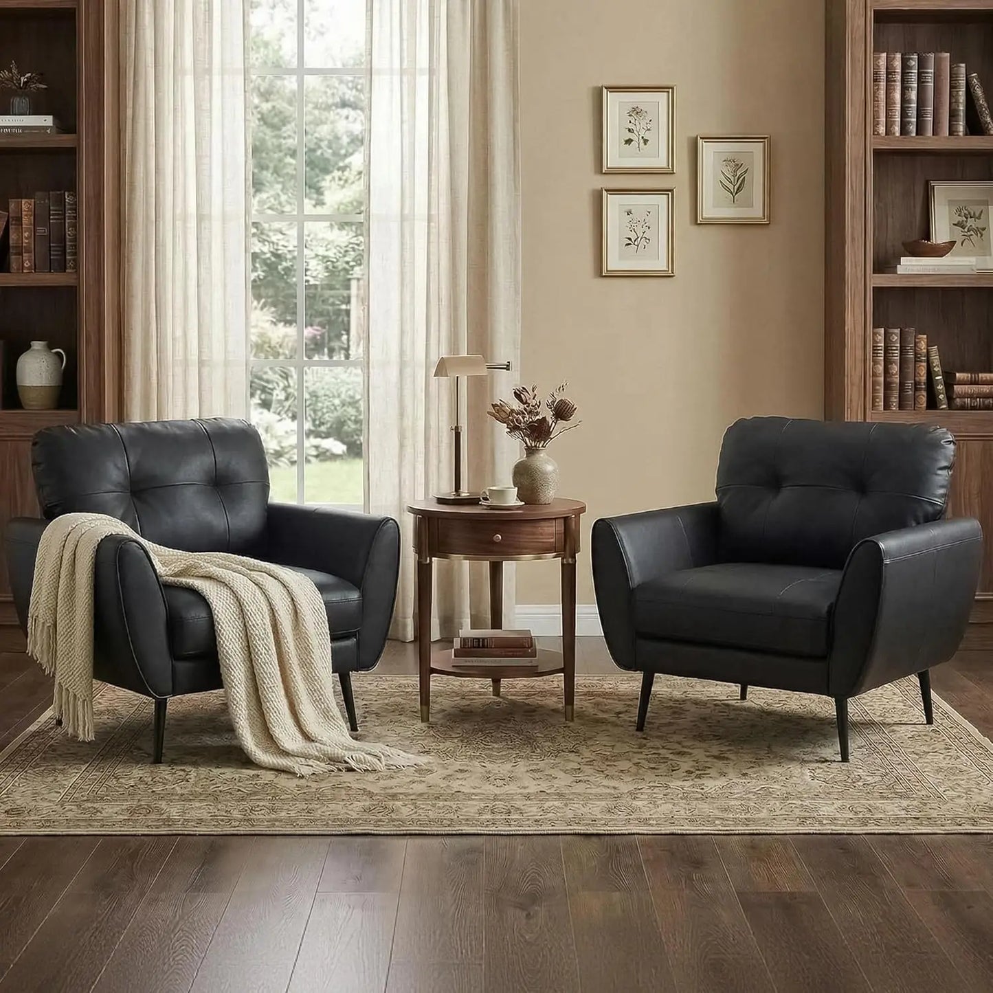 Black Leather Accent Chair Set of 2