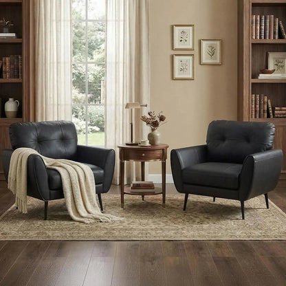 Black Leather Accent Chair Set of 2