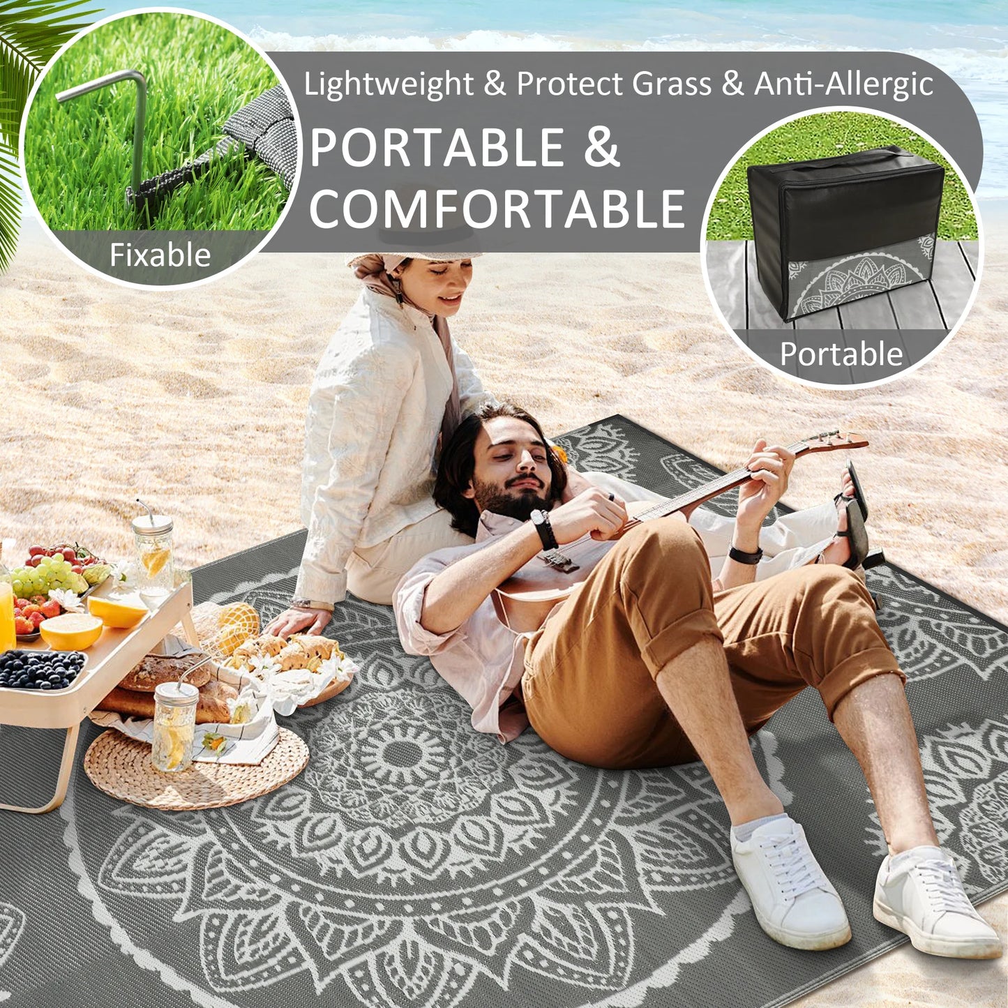 8‘x10' Outdoor Waterproof Recycled Plastic Straw Rug