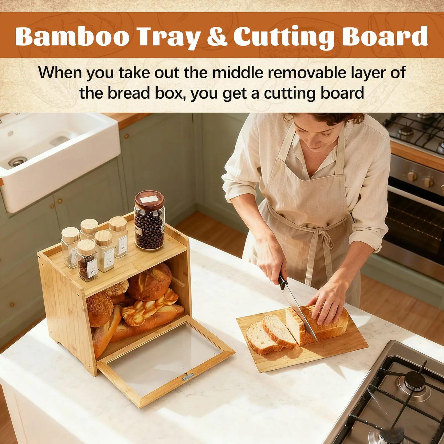 Double Layer Bamboo Bread Box
