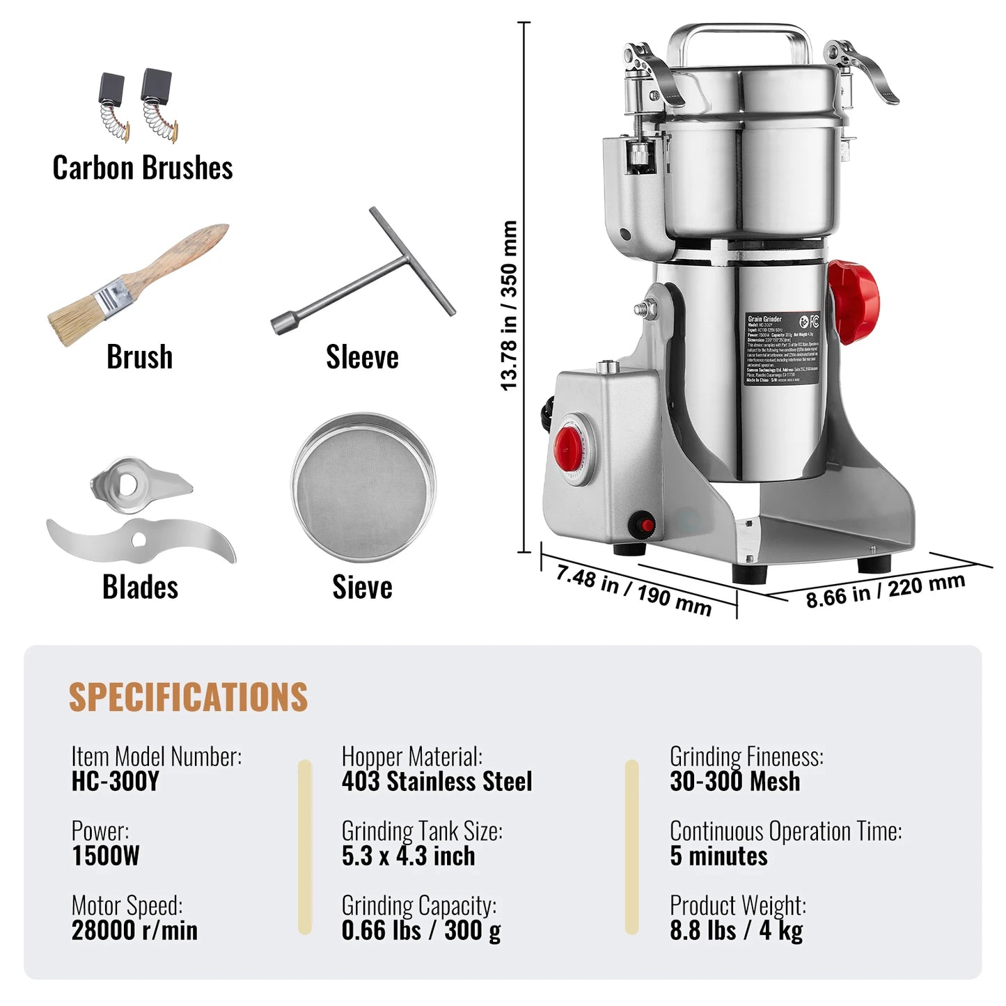 SucceBuy 150-2500g Electric Grain Mill Grinder
