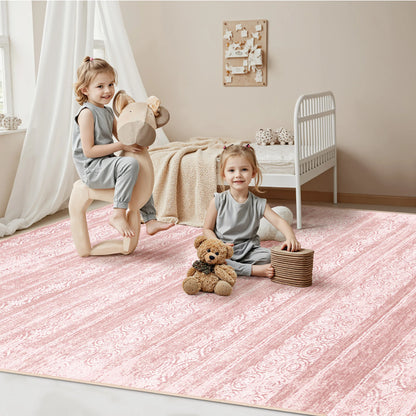 Dusty Pink 8x10 Rug - Washable Non Slip Rug- Foldable