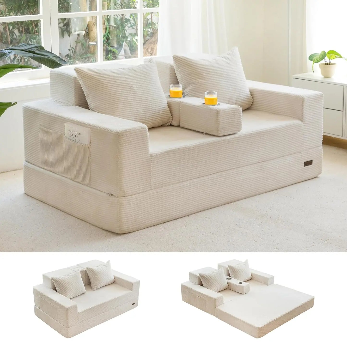 64in Foldable Loveseat Sofa Bed 4-in-1 Recliner Sleeper