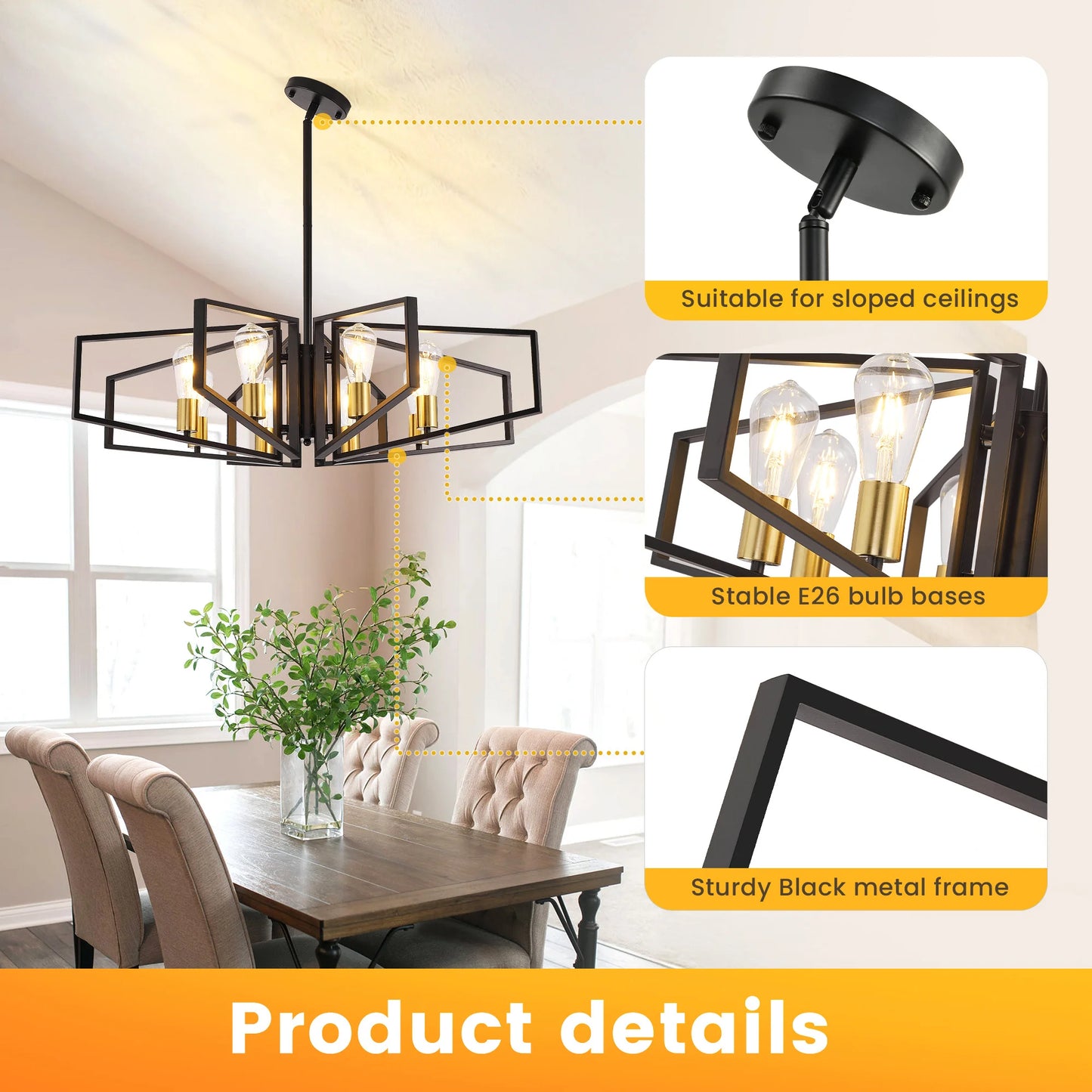 8-Light Chandelier Adjustable Height