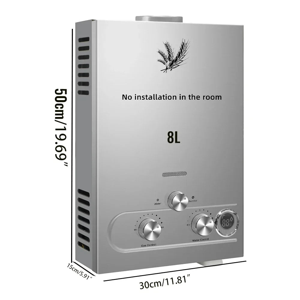 VEVOR 6L/8L/10L/12L/16L/18L LPG Water Heater, On-Demand Instant Hot Water System for Propane & Butane Gas