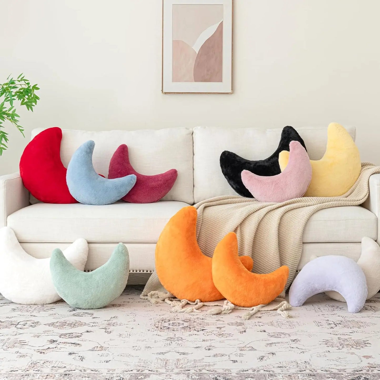 Moon Shaped Pillow, Soft Faux Rabbit