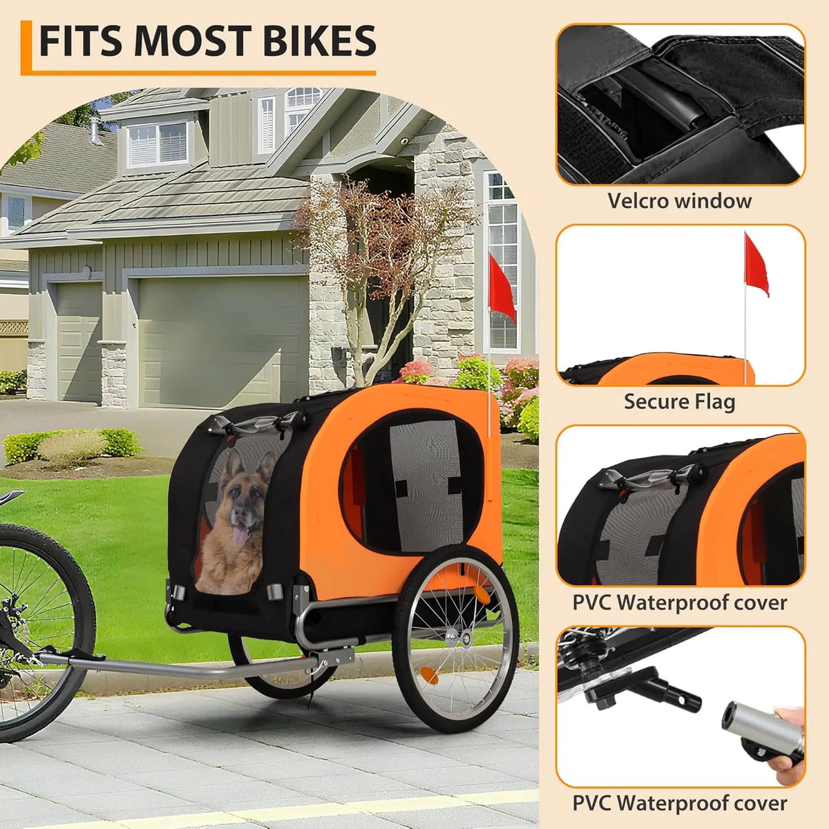 Large Dog Bike Trailer 88Lbs Capacity Pet Bicycle Carrier