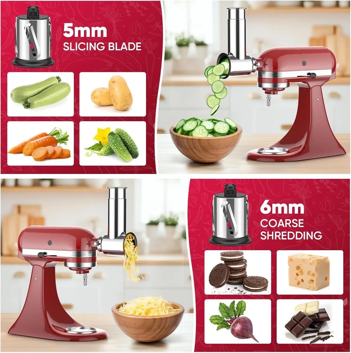 Stainless Steel Slicer Shredder Attachment for KitchenAid Stand Mixers