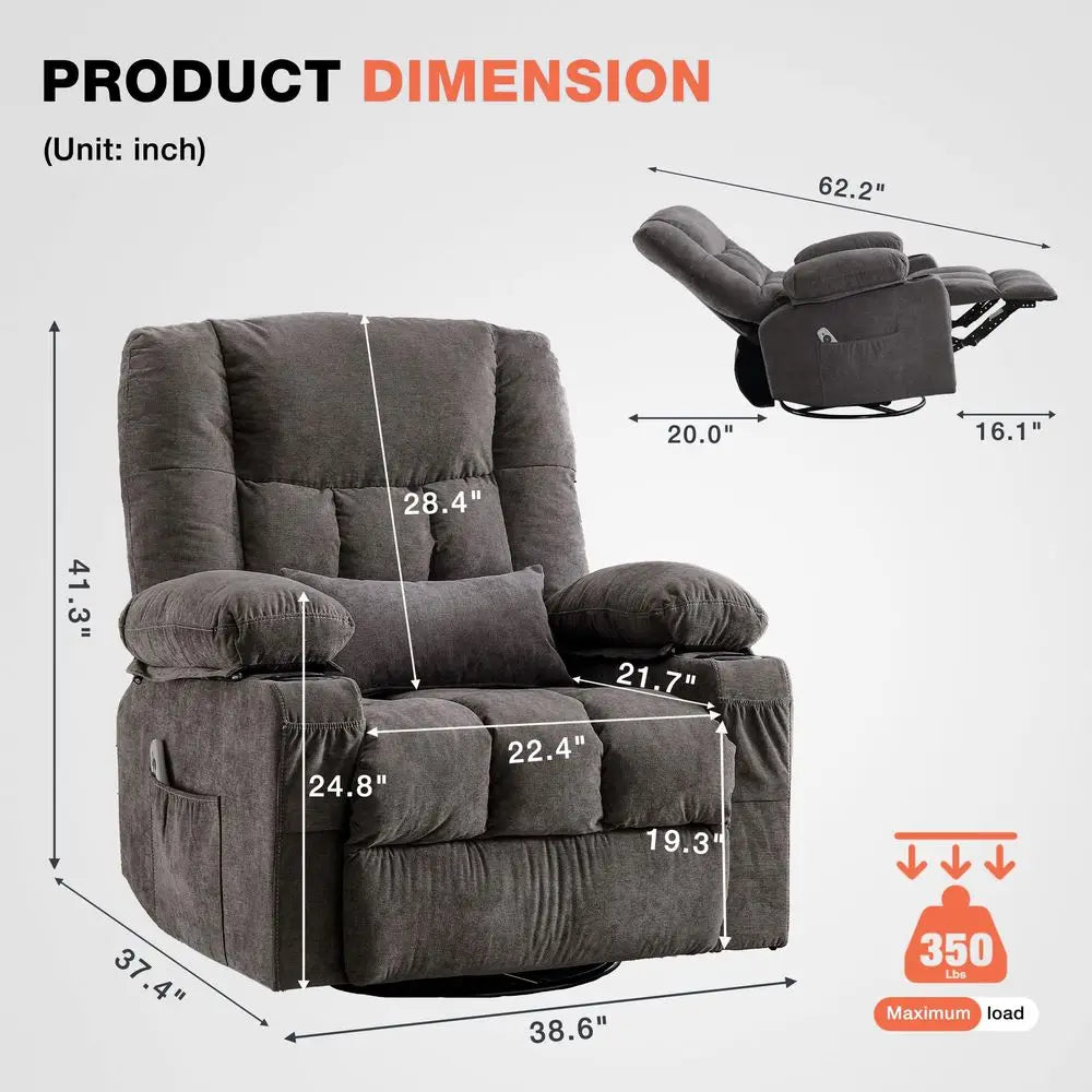 Swivel Recliner Chair with Vibration Massage and Lumbar Heating