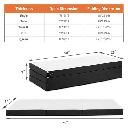 JHK Tri-Fold Memory Foam Mattress with Collapsible and Washable Cover